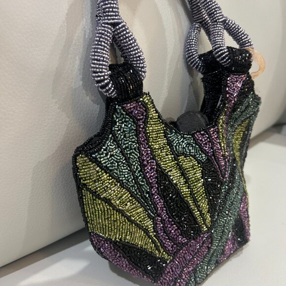 Handcrafted in India Beaded Bag Abstract. Colorful Design Mini Tote NWT Tik Tok - Picture 2 of 3